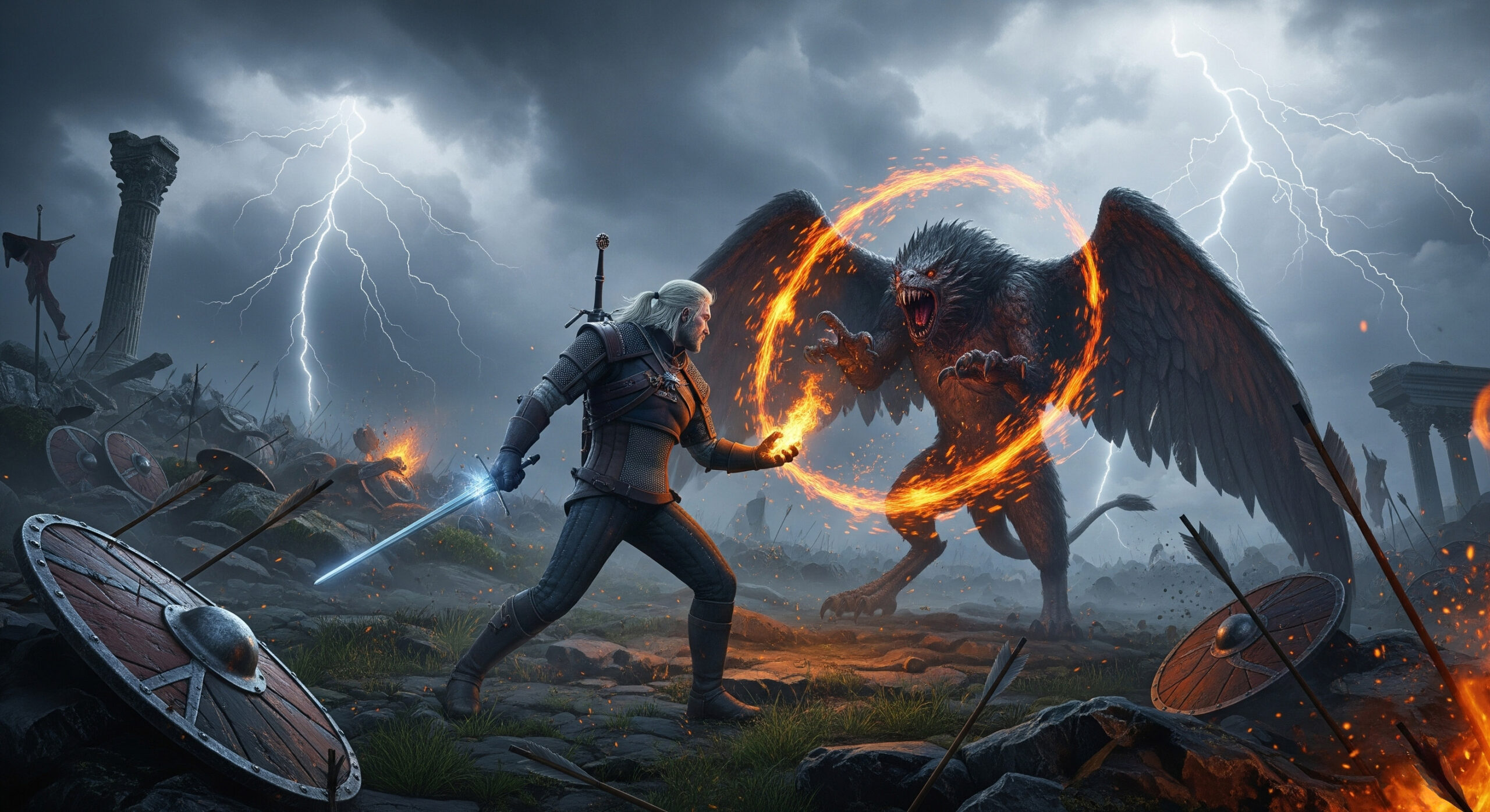 pertarungan dalam game the witcher 3 ilustrasi by Matador168 studio